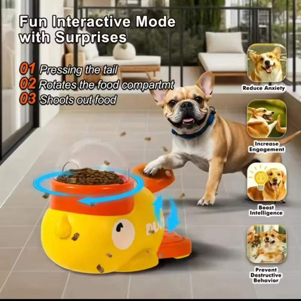 NIB Duck Themed Yellow and Orange Dog Feeder